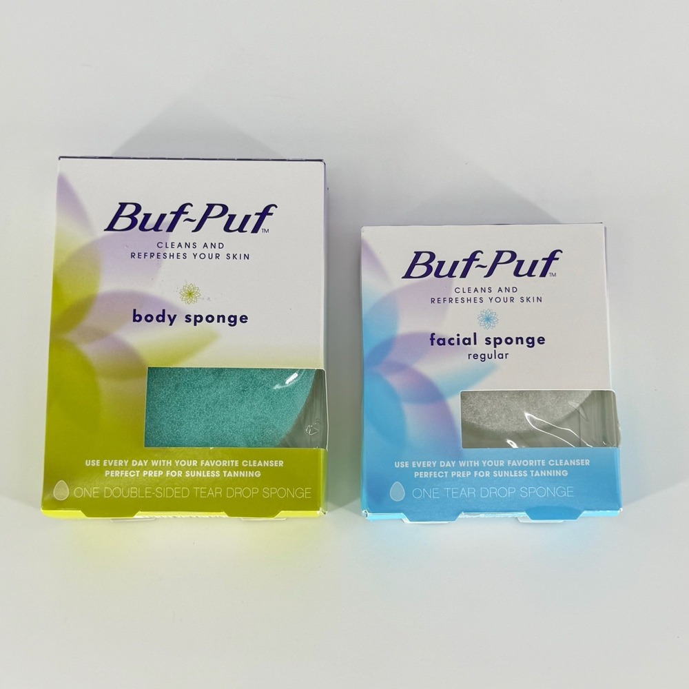 Buf-Puf Body Sponge + Facial Sponge Regular New Sealed 3M Exfoliating Set